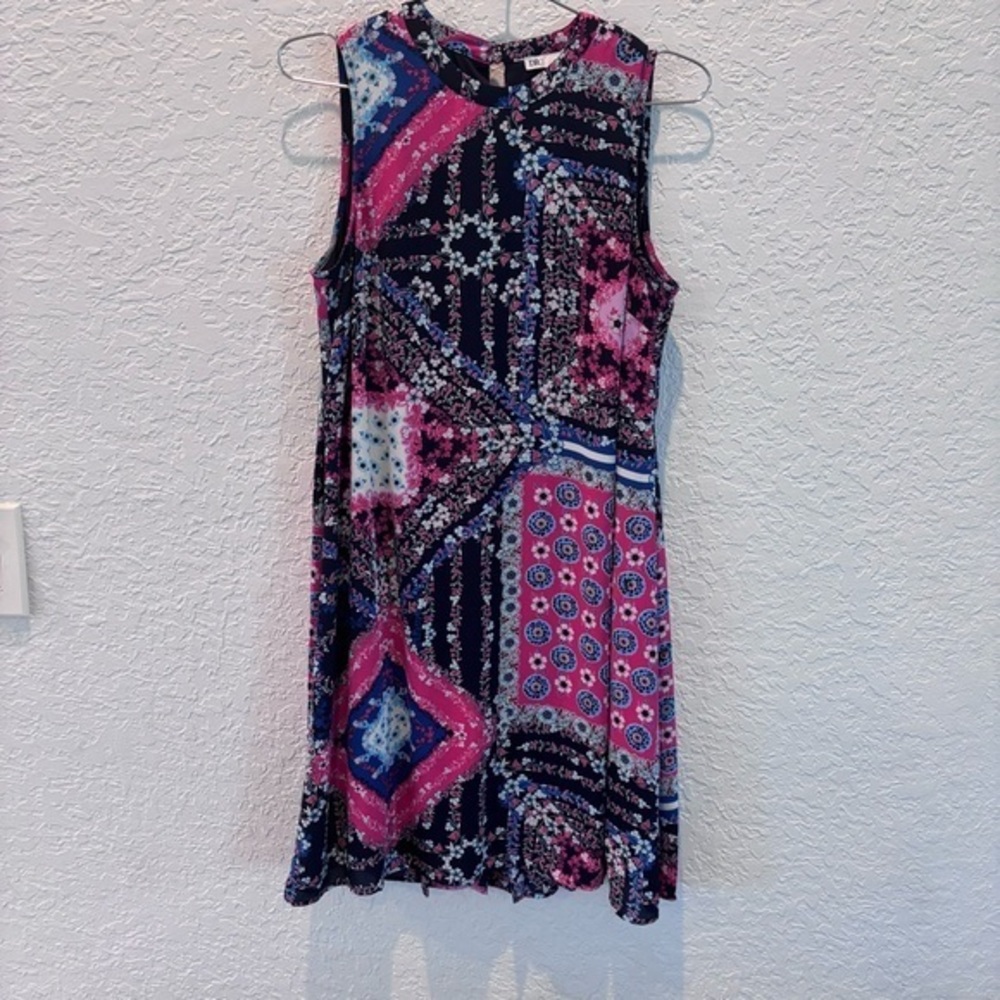 DR2 Vibrant Pink and Blue Patterned Mini Dress